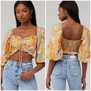 Show Me Your Mumu Jenna Top XS Groovy Blooms floral pink orange green blue crop